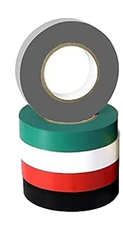 Four rolls of athletic tape stacked together, showing the color options: gray, green, white, and black.